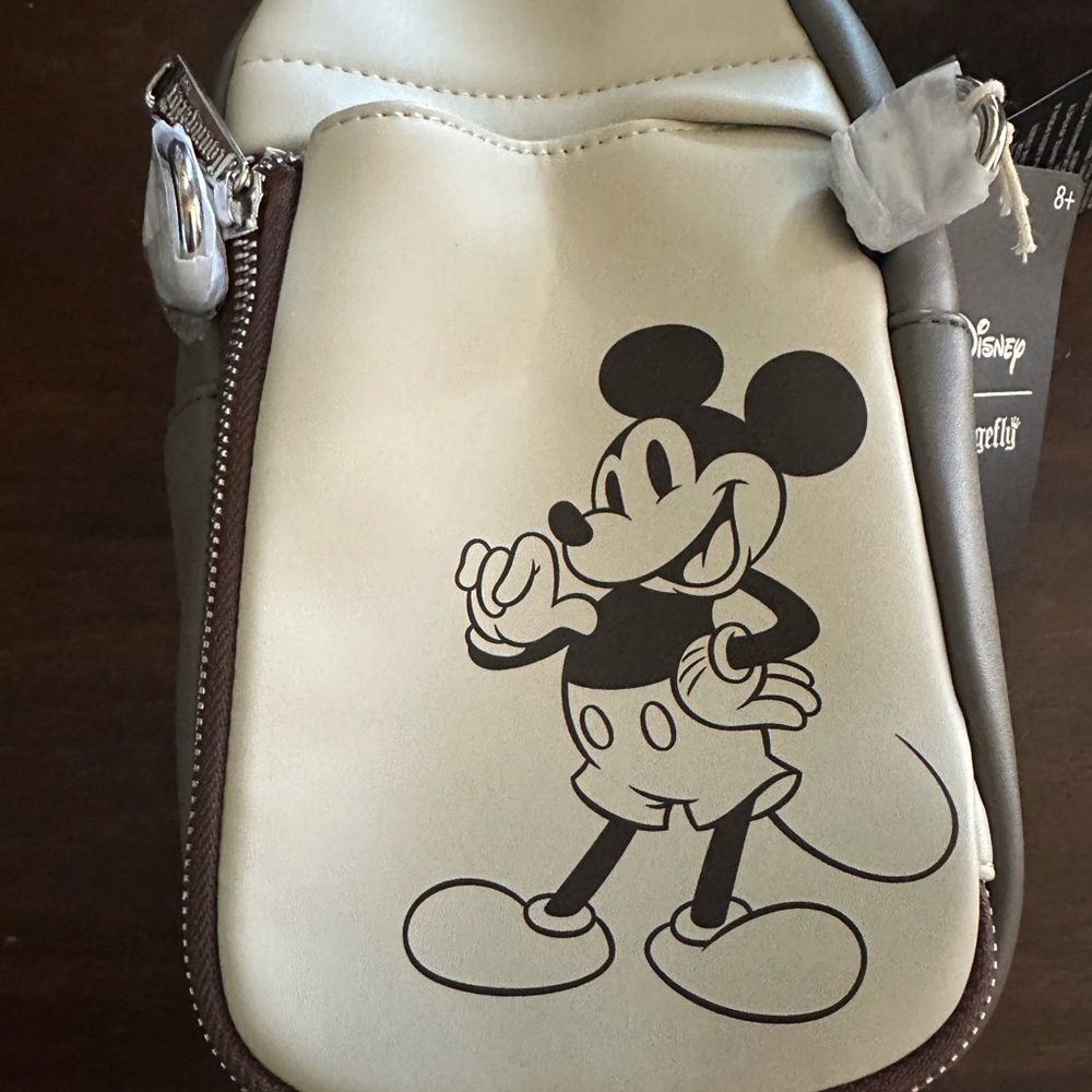 Loungefly Beige and Brown Mickey Mouse Crossbody Bag